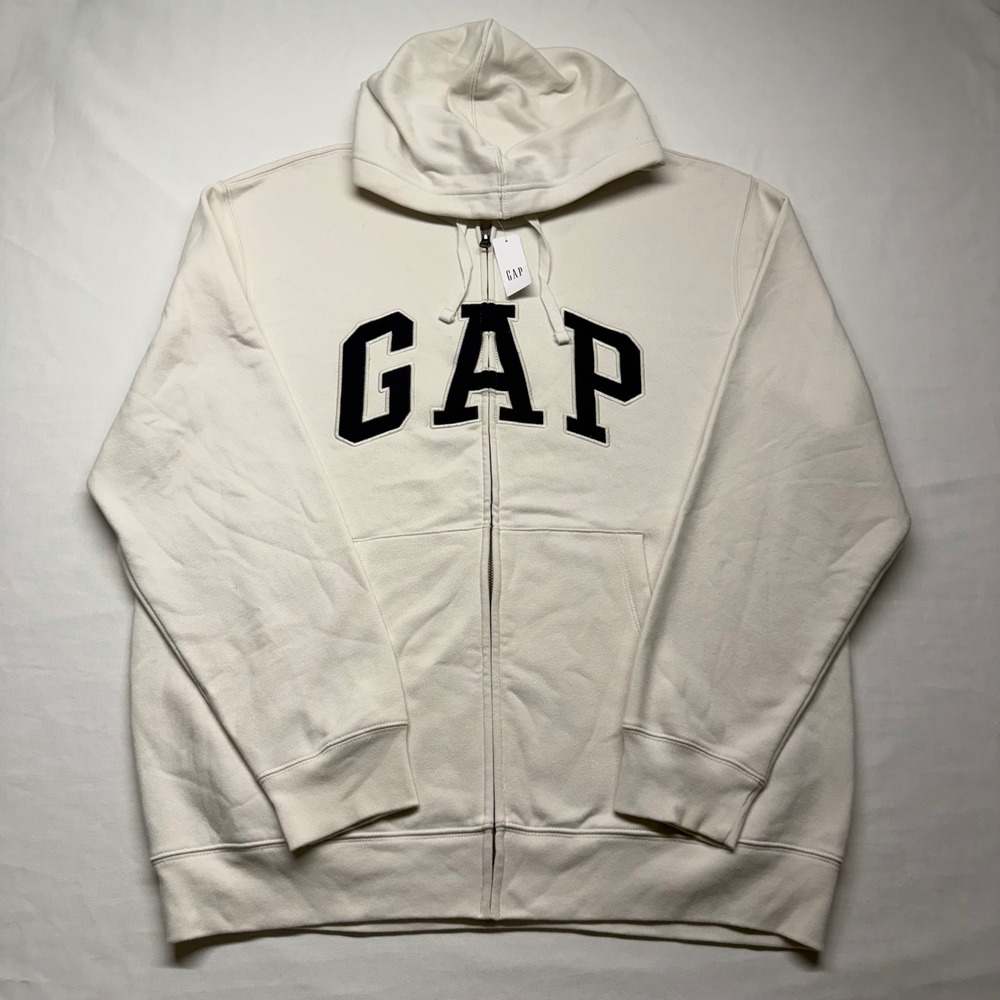 GAP Logo Hoodie XL Cream Full Zip Fleece Cozy Athleisure Minimalist Essential